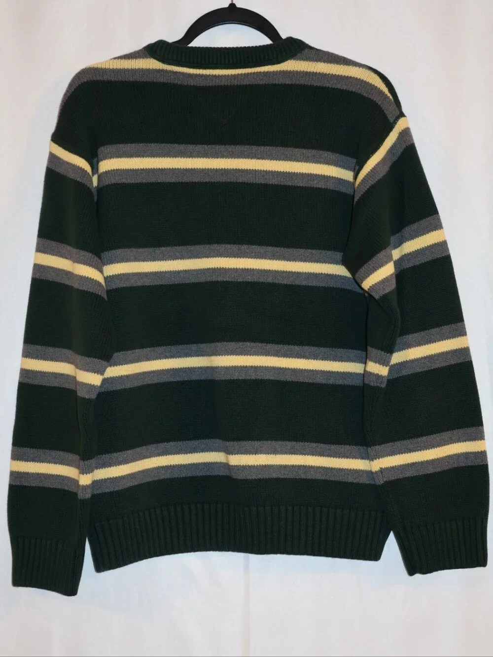 Vintage Tommy Hilfiger Forest Green Striped, Cotton Crewneck Sweater.